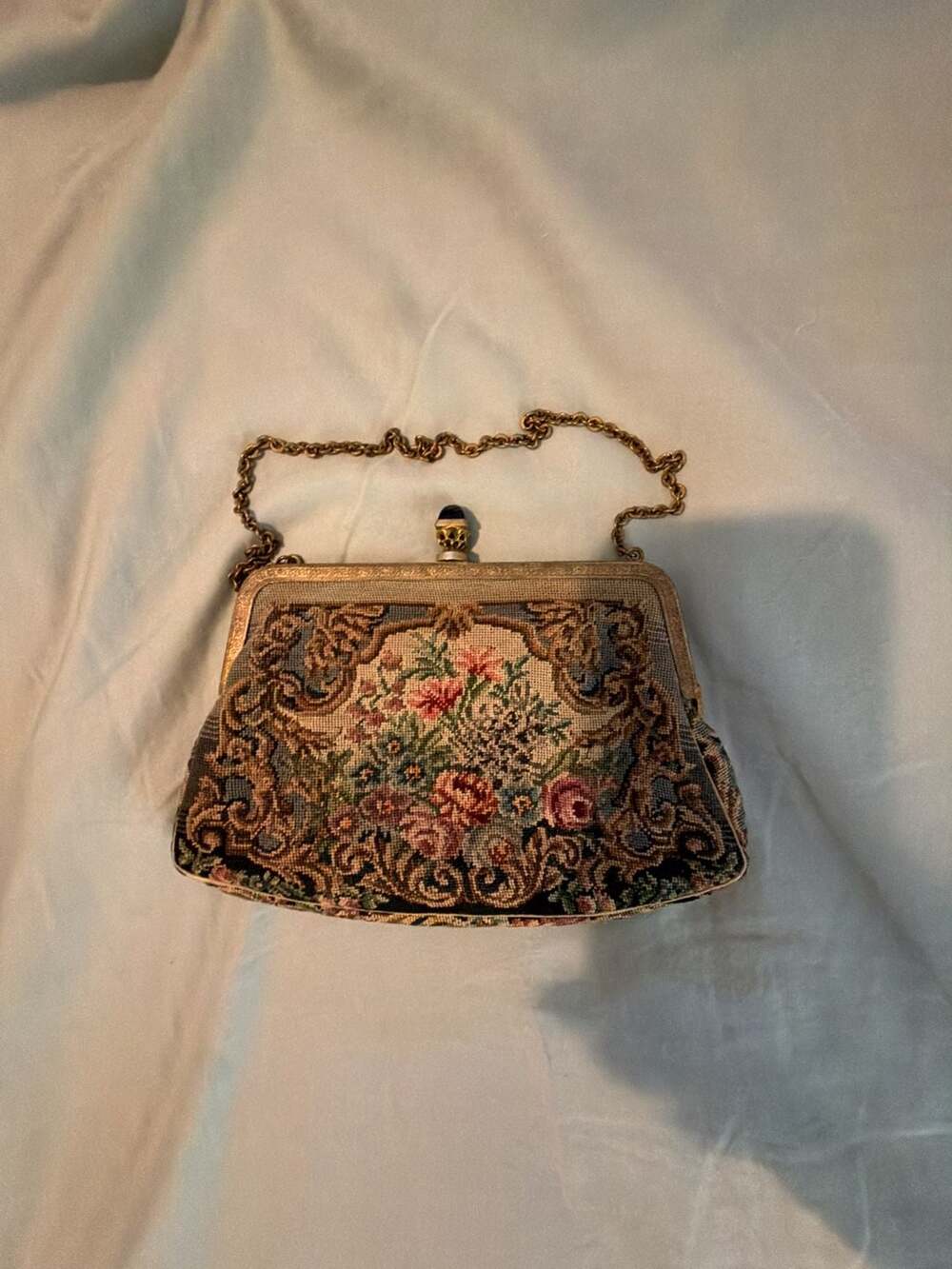Vintage Austrian Petit Point Needlepoint Floral Evening Bag